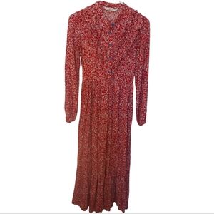 Vintage Loreen Fashion Red and Blue Flower Long Sleeve To Prairie Maxi Dress XS